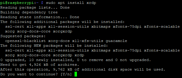Install xrdp RDP client on the Raspberry Pi